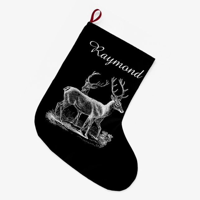 Meia De Natal Grande Reindeer Russo Personalizado - Branco Preto Natal (Frente (Pendurada))