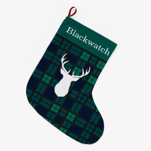 Meia De Natal Grande Relógio Verde Personalizado Tartan Deer