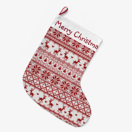 Meia De Natal Grande Rena, flocos de neve e árvores de Natal