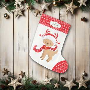 Meia De Natal Grande Reno de Papai Noel Fofo com Cachecol Personalizado