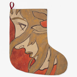 Meia De Natal Grande Retrato de uma Bela Menina em Vermelho (Art Nouvea