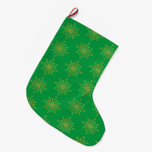 Meia De Natal Grande Retro Atômico Meados do Século Mod Verde Dourado