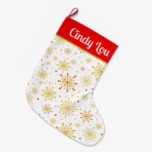 Meia De Natal Grande Retro Atômico Meados do Século Mod Vermelho Dourad