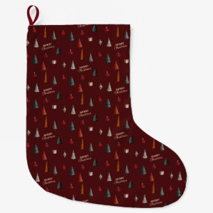 Meia De Natal Grande Retro Burgundy Feliz Natal