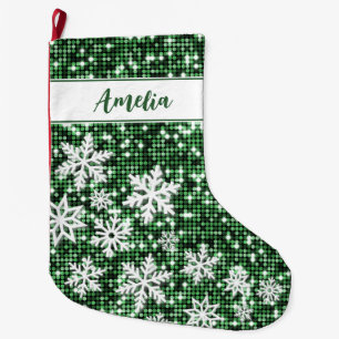 Meia De Natal Grande Retro Flocos de Neve Verde Natal Personalizado
