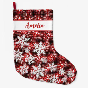 Meia De Natal Grande Retro Flocos de Neve Vermelho Natal Personalizado