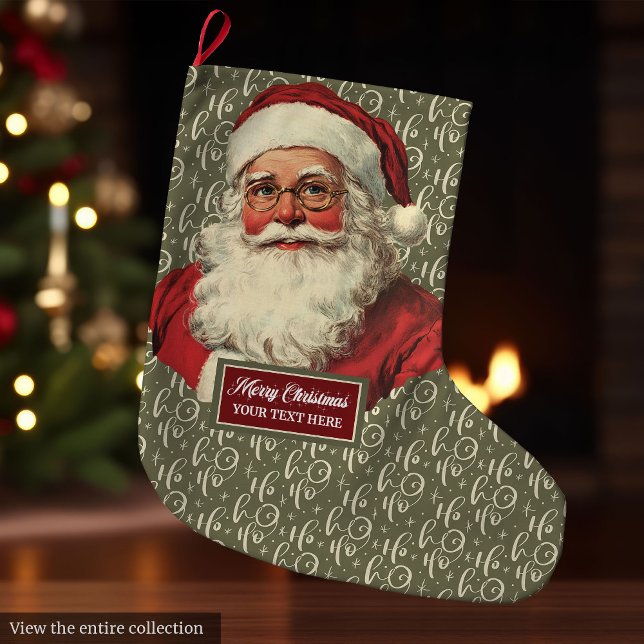 Meia De Natal Grande Retro Papai Noel empilhando Férias Antigas, Movime (Retro Santa Claus Stocking Old Fashioned Holiday Style)