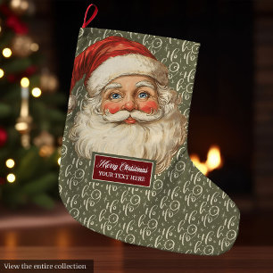Meia De Natal Grande Retro Papai Noel Natal Estocando Arte Vintage