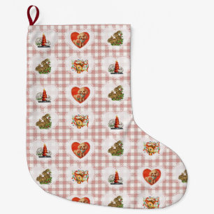 Meia De Natal Grande Retro Vintage Coquette Baby Animais Gingham
