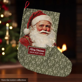 Meia De Natal Grande Retro Vintage Santa Claus empilhando Natal Clássic