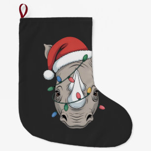 Meia De Natal Grande Rinoceronte Envolto em Luzes de Natal Animal de Sa