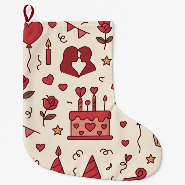 Meia De Natal Grande Romantic Celebration Doodle Pattern (Frente)