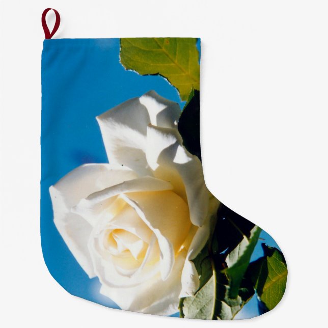 Meia De Natal Grande Rosa branca, céu azul (Frente)