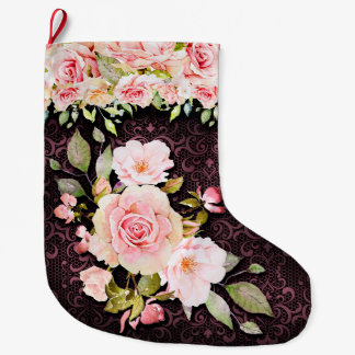 Meia De Natal Grande Rosa rosa-vindima e renda