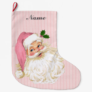 Meia De Natal Grande Rosas de Papai Noel Vitoriano Vintage Rosa