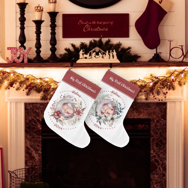 Meia De Natal Grande Rua com a primeira foto de Natal do Bebê (Criador carregado)