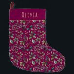 Meia De Natal Grande Russo Winter Leaves e Berries Burgundy<br><div class="desc">Traga um charme quente de floresta para suas decorações sazonais com esta estocada de Natal, projetada com uma mistura rústica de bagas de inverno, folhas e sotaques florais. O impressão botânico estilo vintage adiciona elegância eterno à sua manta ou lareira, ajudando a criar um cenário confortável e festivo. Decorativo mas...</div>