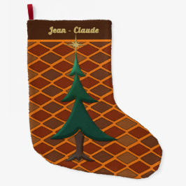 Meia De Natal Grande Rustic Harlequin e Pine Personalizados