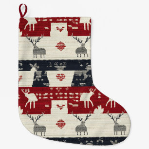 Meia De Natal Grande Rustic Nordic Reindeer & Snowflake   Padrão do kit