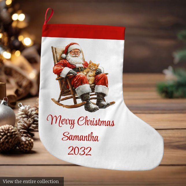 Meia De Natal Grande Rustic Santa Claus Traditional Red White Stocking (Rustic Santa Claus Traditional Red White Stocking)