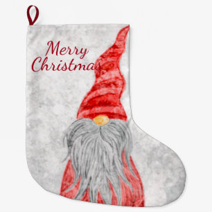 Meia De Natal Grande Santa Claus Gnomo em Snowy Field