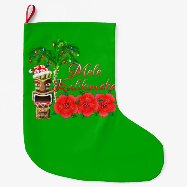 Meia De Natal Grande Santa Claus Tiki Mele Kalikimaka (Frente)