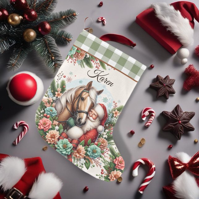 Meia De Natal Grande Santa Clause com Natal de Cavalo (Enjoy this Beautiful Christmas Horse design! Personalize with your favorite Horse Girl!
)