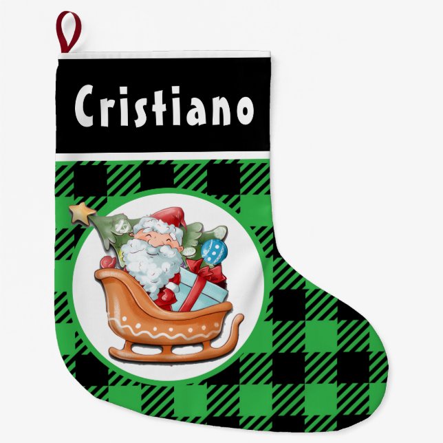 Meia De Natal Grande Santa’s Sleigh With Gifts Christmas Stocking (Frente)