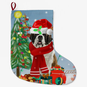 Meia De Natal Grande Santo Bernard Dog no Natal da Neve