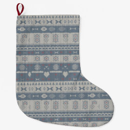 Meia De Natal Grande Scandinavian Knit Pet Stocking with Snowflakes