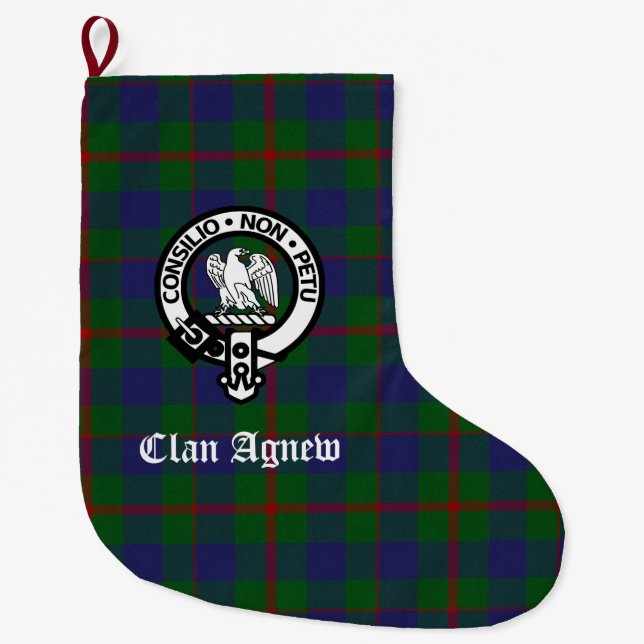 Meia De Natal Grande Scottish Clan Agnew Crest & Tartan (Frente)