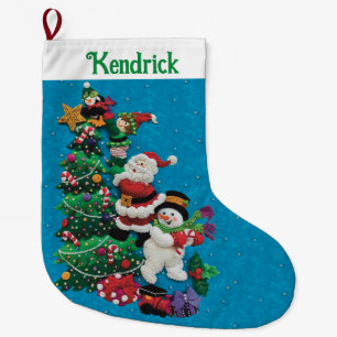 Meia De Natal Grande Seu nome personaliza Papais noeis divertidos Snowm