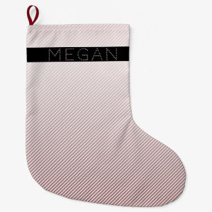 Meia De Natal Grande Seu Nome Rosa Ombre & Listras Brancas