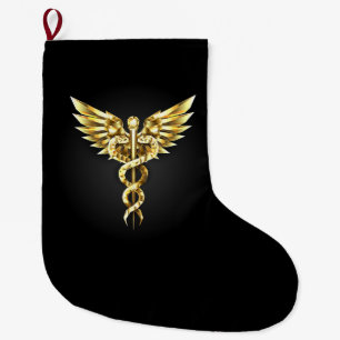 Meia De Natal Grande Símbolo Poligonal Dourado Caduceus