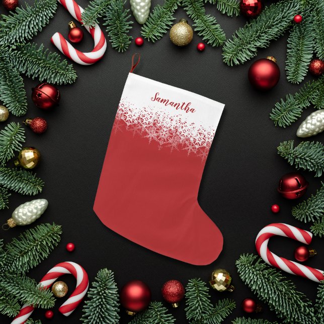 Meia De Natal Grande Simples Ombre Floco de Neve de Natal Vermelho (Criador carregado)