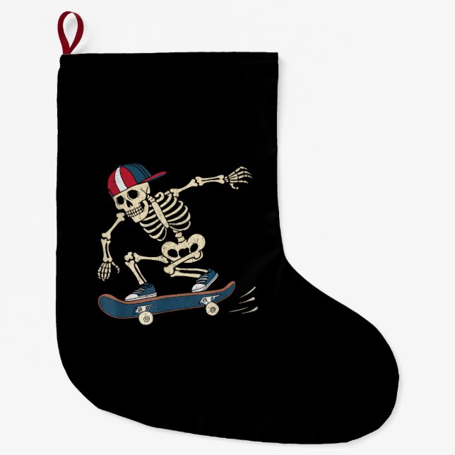 Meia De Natal Grande Skeleton Halloween Skate Skateboard (Frente)