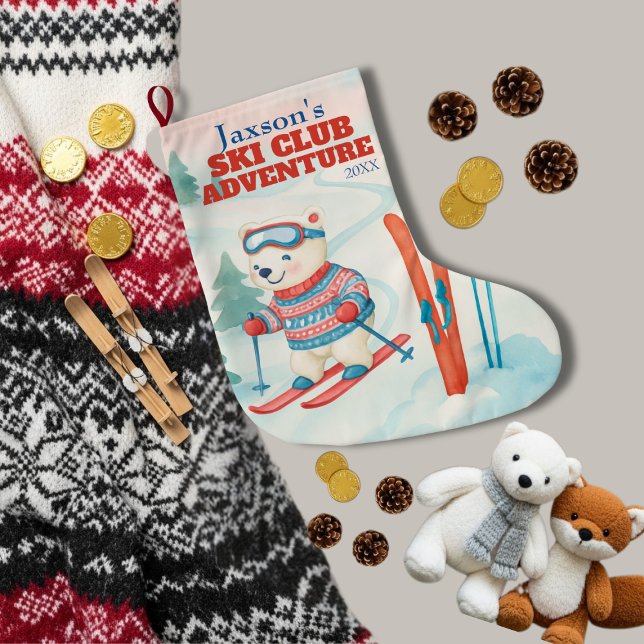 Meia De Natal Grande Ski Club Adventure Baby Polar Bear (Ski Club Adventure Baby Polar Bear Large Christmas Stocking)