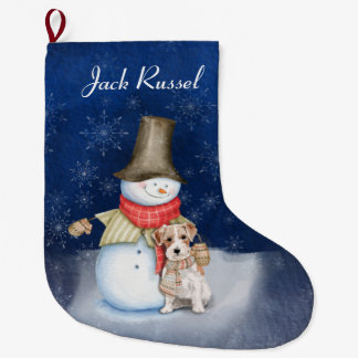 Meia De Natal Grande Snowman e cão - Jack Russell Terrier 