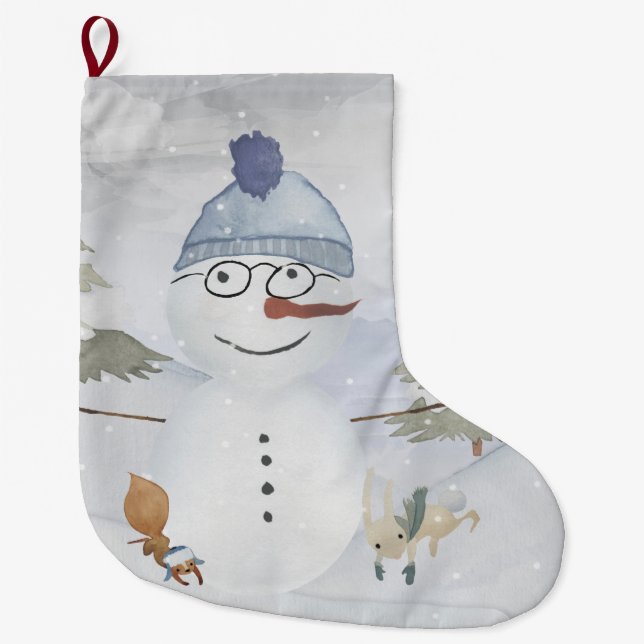 Meia De Natal Grande Snowman e Winter Woodland Amigos (Frente)