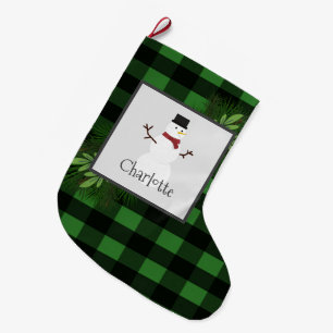 Meia De Natal Grande Snowman Green Buffalo - Xadrez Stocks