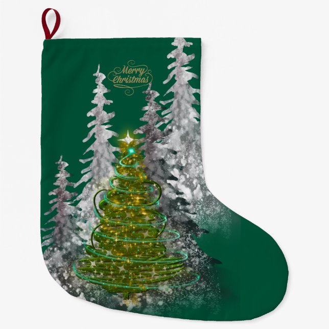 Meia De Natal Grande  Snowy Forest Christmas Tree Christmas Stockings  (Frente)