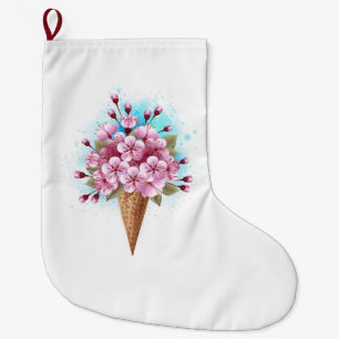 Meia De Natal Grande Sorvete Waffle Rosa Sakura Cone