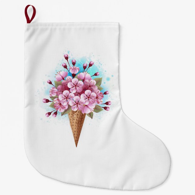 Meia De Natal Grande Sorvete Waffle Rosa Sakura Cone (Frente)
