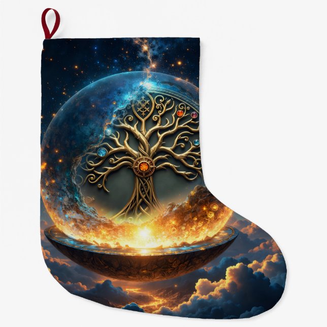 Meia De Natal Grande Sphere of Life – The Golden World Tree.  (Frente)