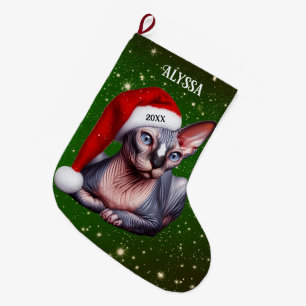 Meia De Natal Grande Sphynx Cat Bonito Natal Verde