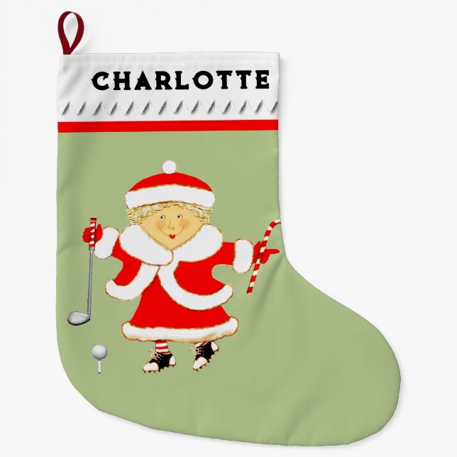 Meia De Natal Grande Sra. Claus Golfista (Frente)
