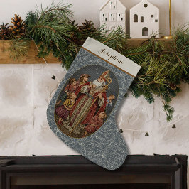 Meia De Natal Grande St. Nicholas Antigo com Crianças Bordado