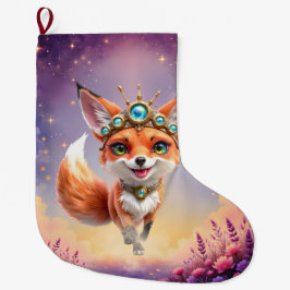 Meia De Natal Grande Starlit Fox of the Moonlit Meadows. 
