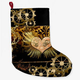 Meia De Natal Grande Steampunk, coração maravilhoso com engrenagens