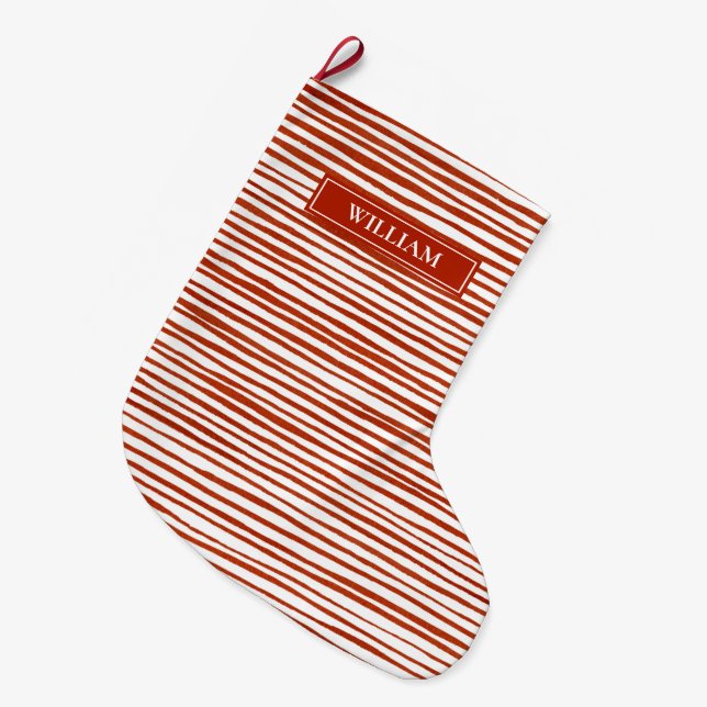 Meia De Natal Grande Stripes Vermelhas Personalizadas (Frente (Pendurada))